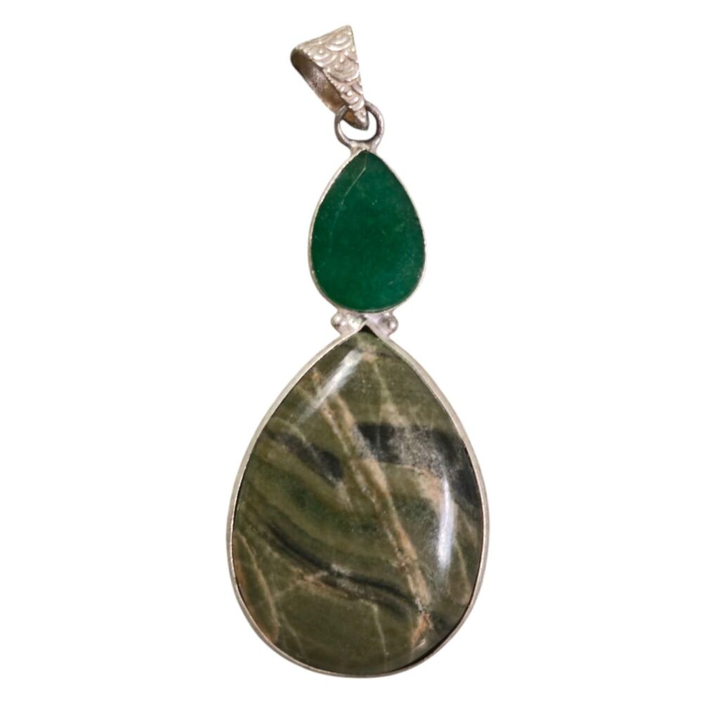Green Jasper Teardrop Pendant 2.4 Inch